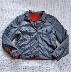 Women's Vintage FUDA Reversible Jacket MEDIUM Red Fleece Gray Cropped Bomber